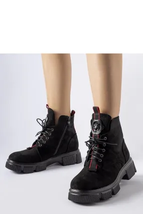 Black boots decorated with red trim