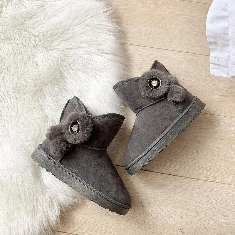 Fur Snow Flat Ankle Round Toe Boots