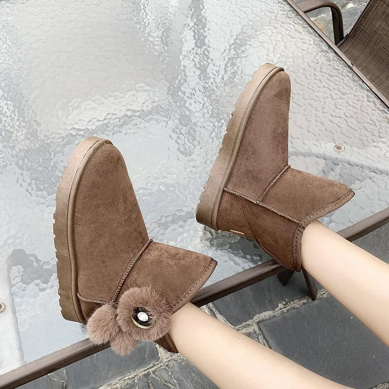 Fur Snow Flat Ankle Round Toe Boots