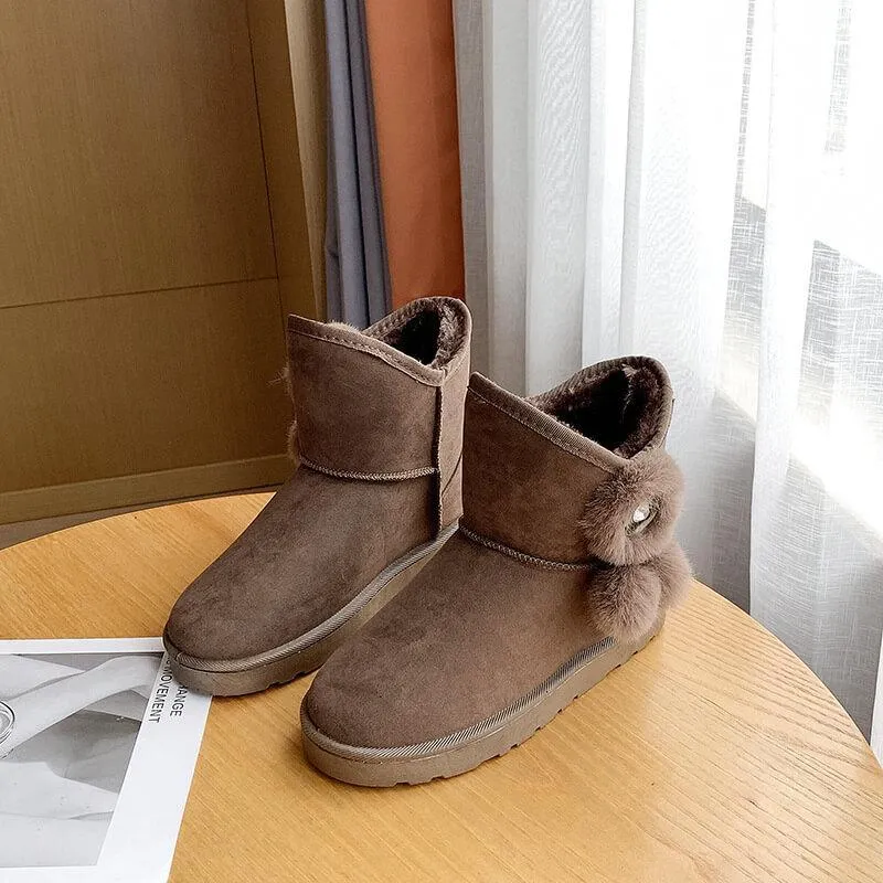 Fur Snow Flat Ankle Round Toe Boots