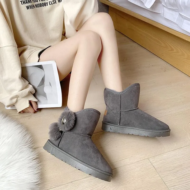 Fur Snow Flat Ankle Round Toe Boots