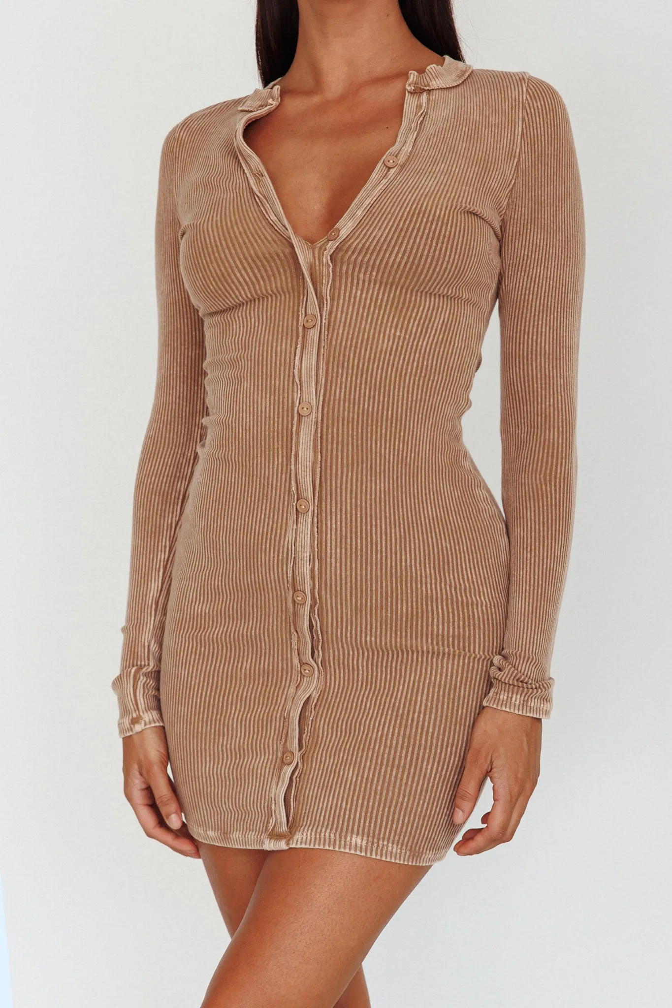 Goin' Solo Faux Placket Mini Dress Khaki