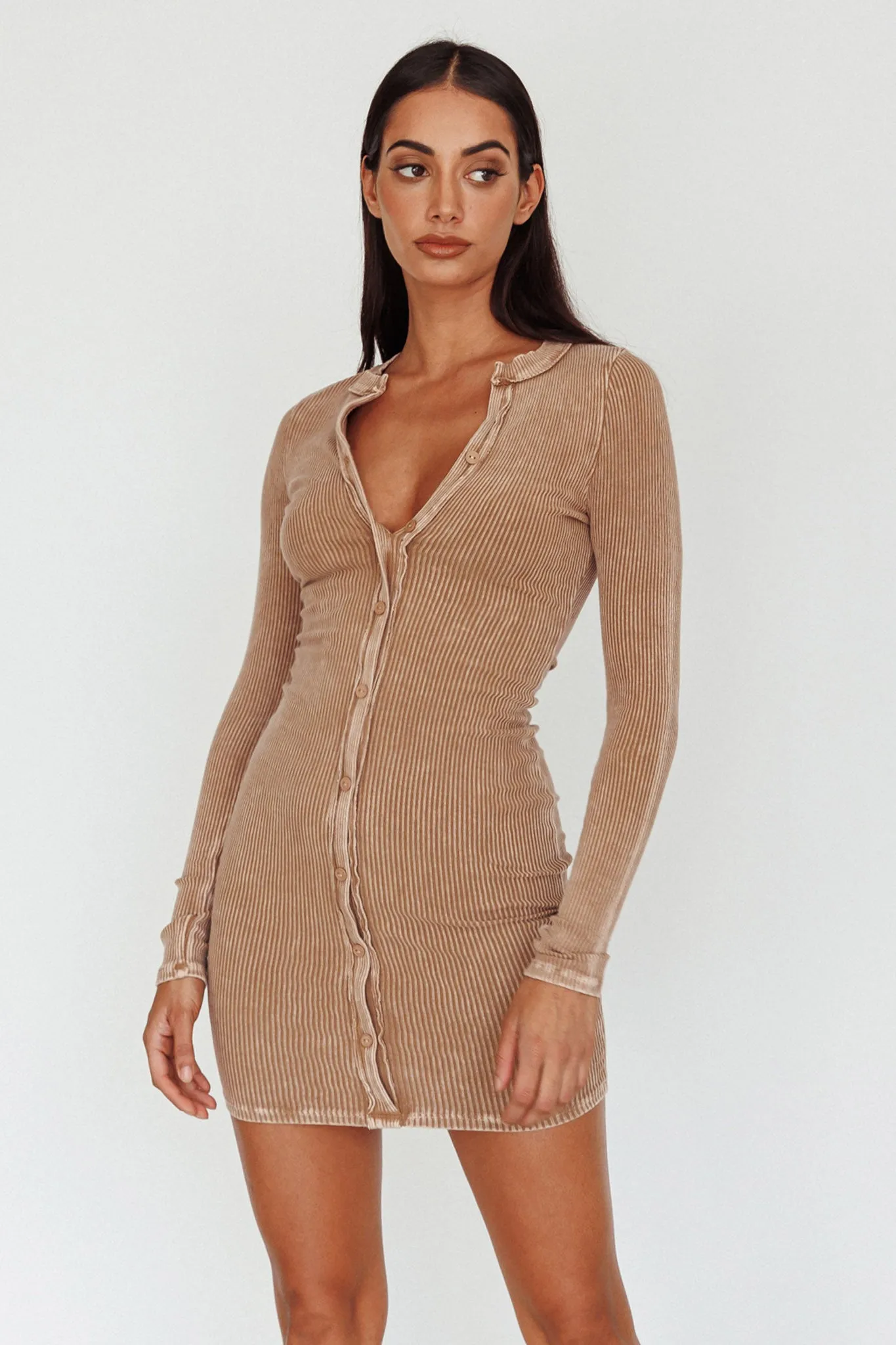 Goin' Solo Faux Placket Mini Dress Khaki