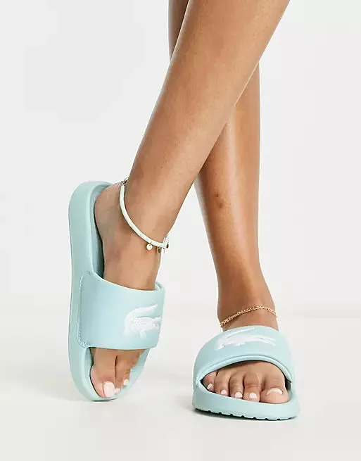 Lacoste Women's Croco 1.0 Synthetic Slides Sandal, Blue