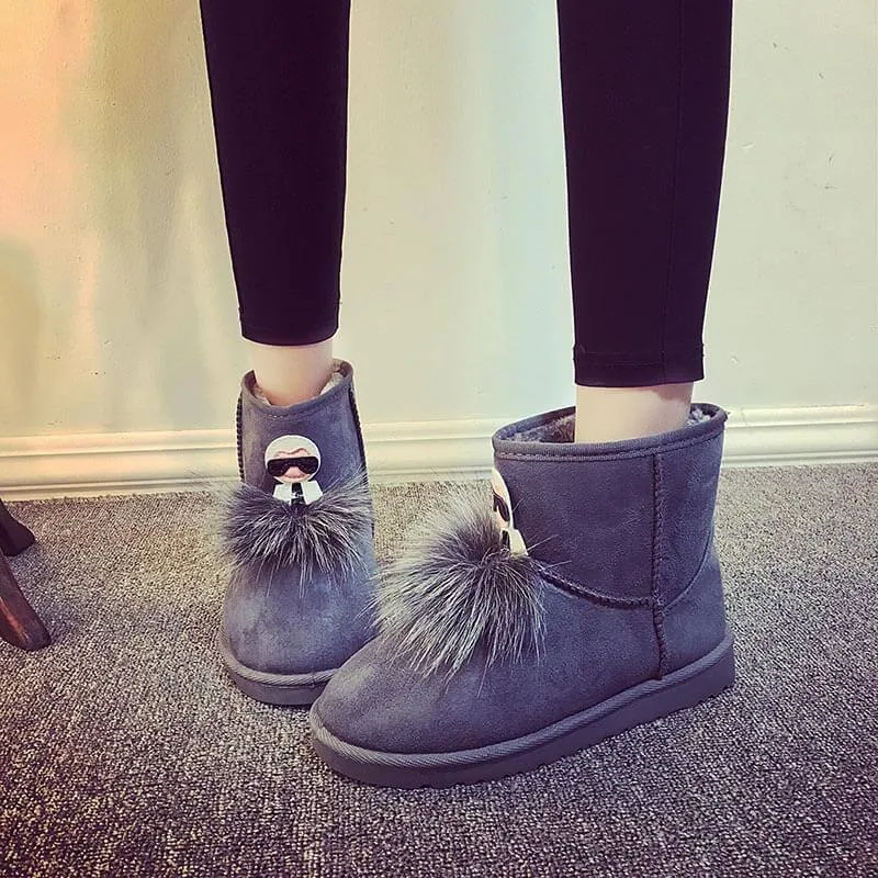 Low Heel Snow Fur Suede Boots