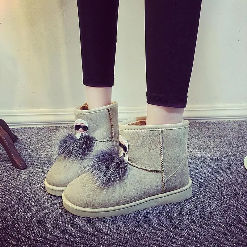 Low Heel Snow Fur Suede Boots