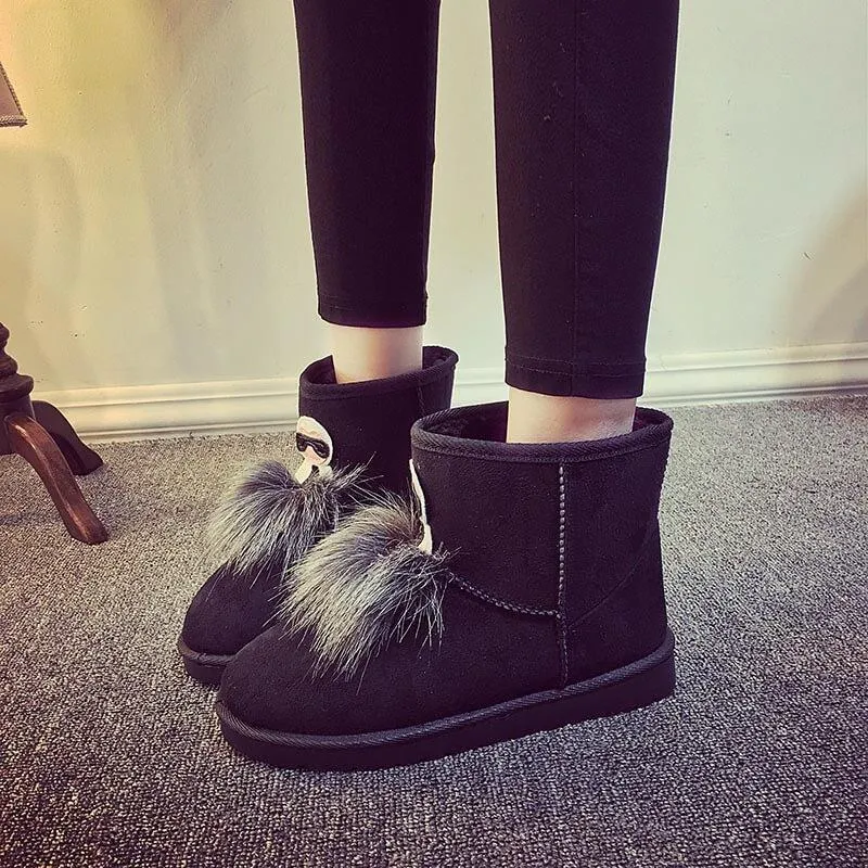 Low Heel Snow Fur Suede Boots