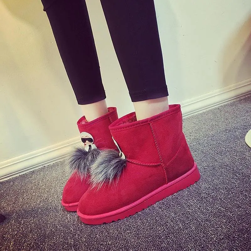 Low Heel Snow Fur Suede Boots