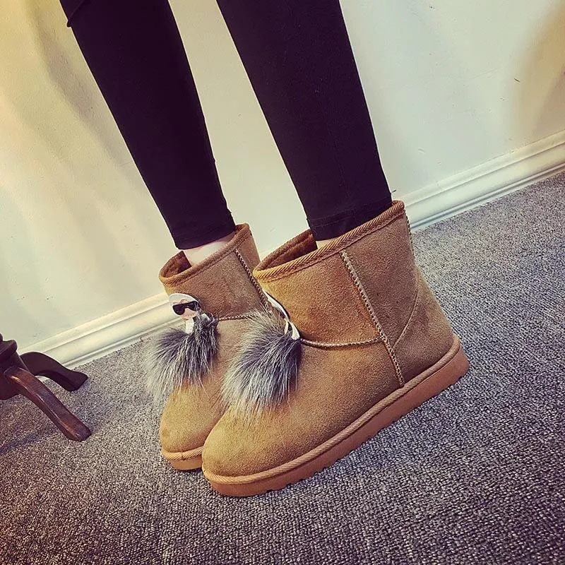 Low Heel Snow Fur Suede Boots