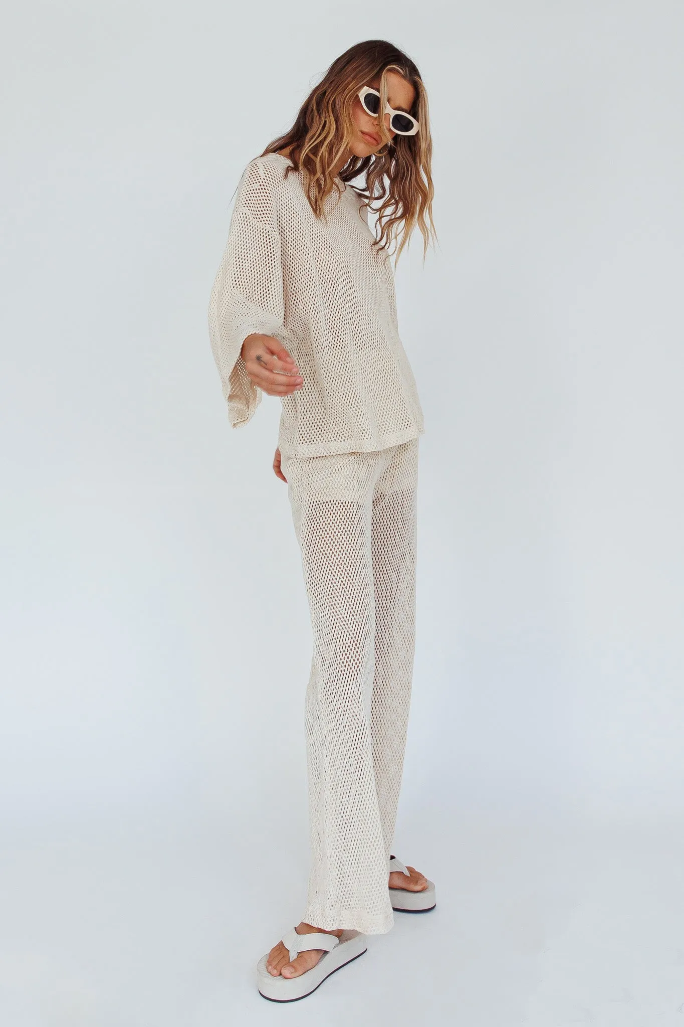 Mahina Long Sleeve Net Top Sand
