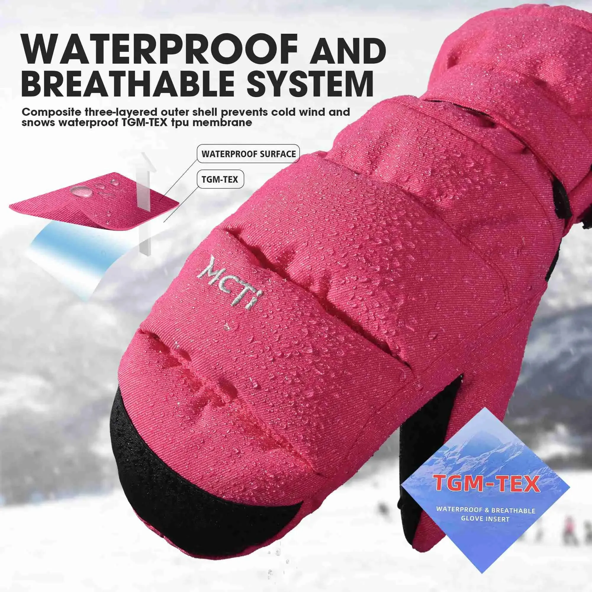 MCTi Women's Ski Mittens - Waterproof & Insulated with Zipper
