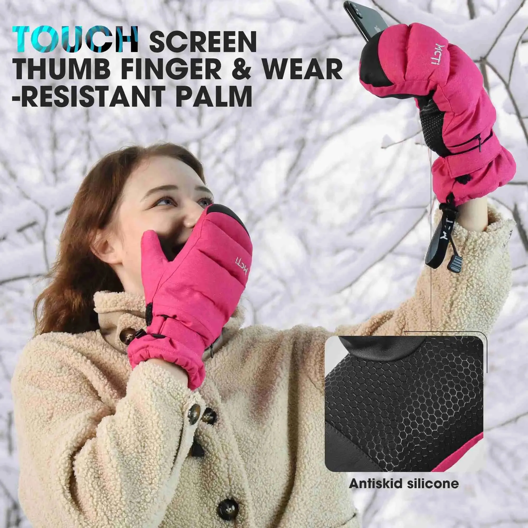 MCTi Women's Ski Mittens - Waterproof & Insulated with Zipper