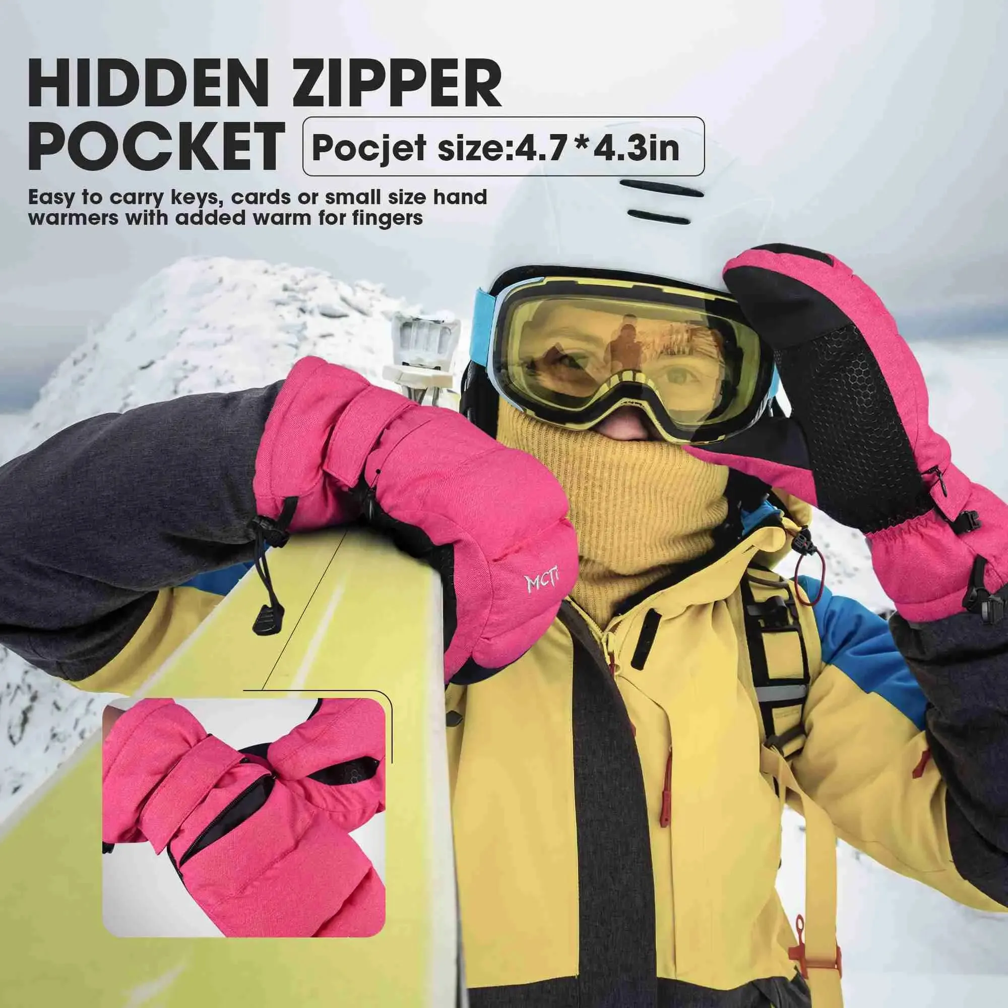 MCTi Women's Ski Mittens - Waterproof & Insulated with Zipper