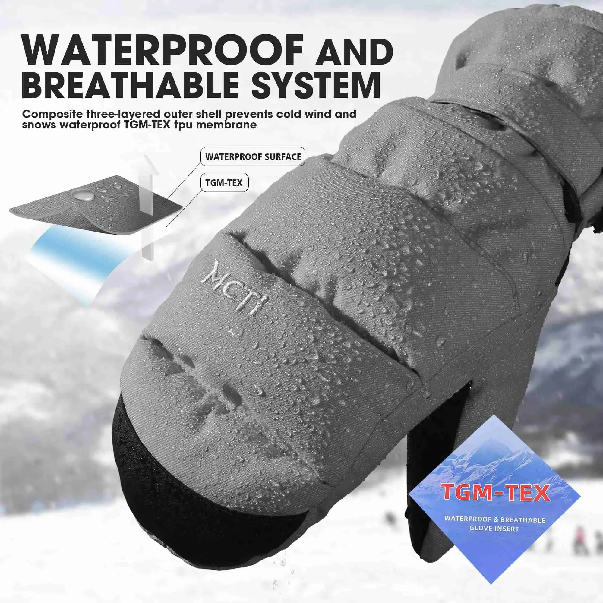 MCTi Women's Ski Mittens - Waterproof & Insulated with Zipper