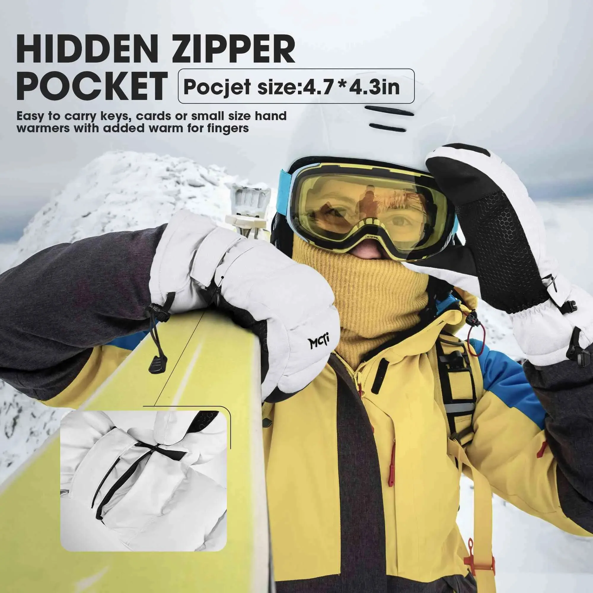 MCTi Women's Ski Mittens - Waterproof & Insulated with Zipper