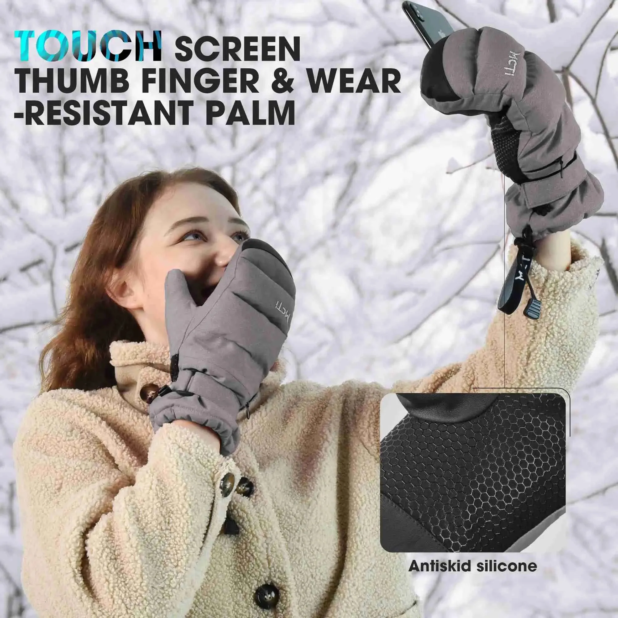 MCTi Women's Ski Mittens - Waterproof & Insulated with Zipper