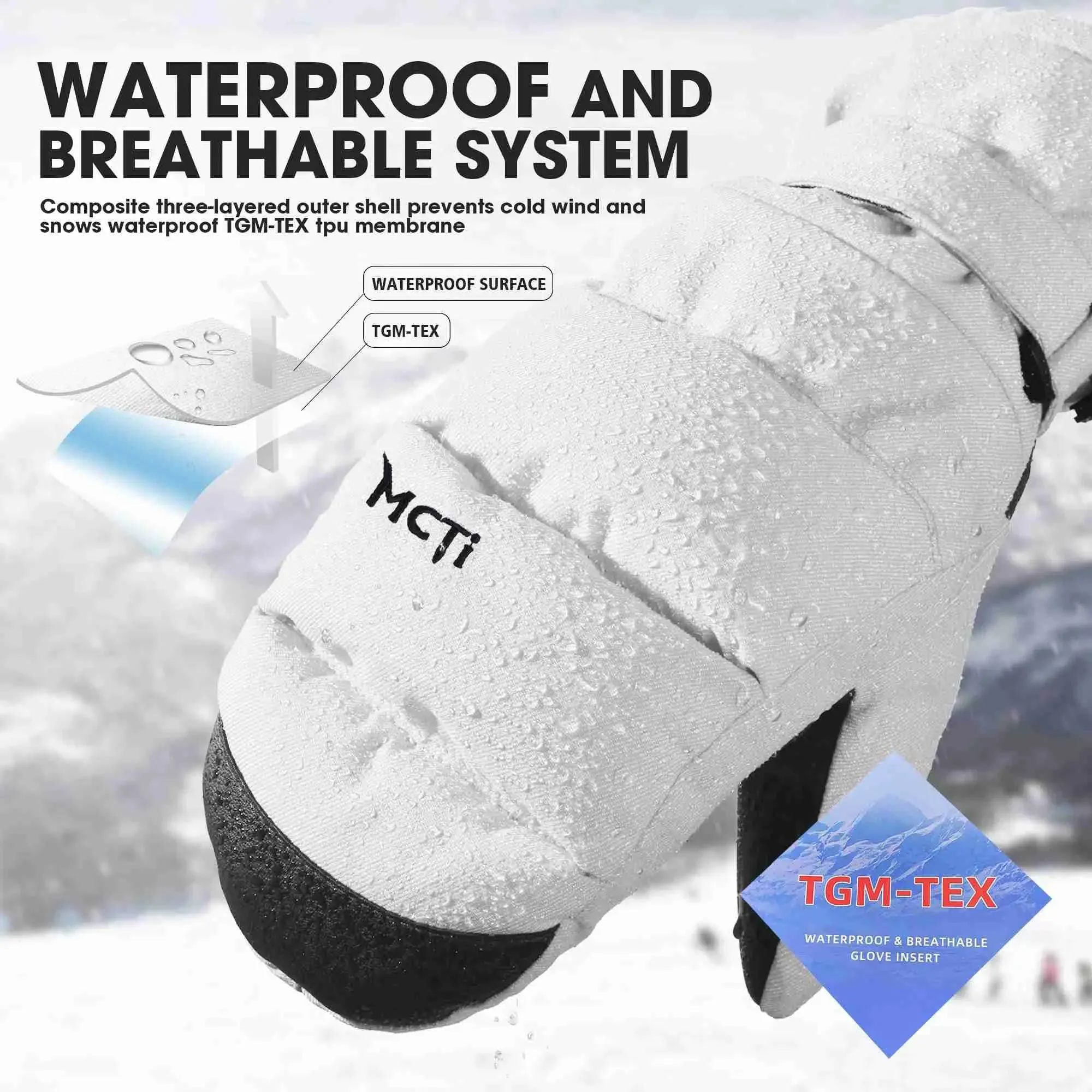MCTi Women's Ski Mittens - Waterproof & Insulated with Zipper