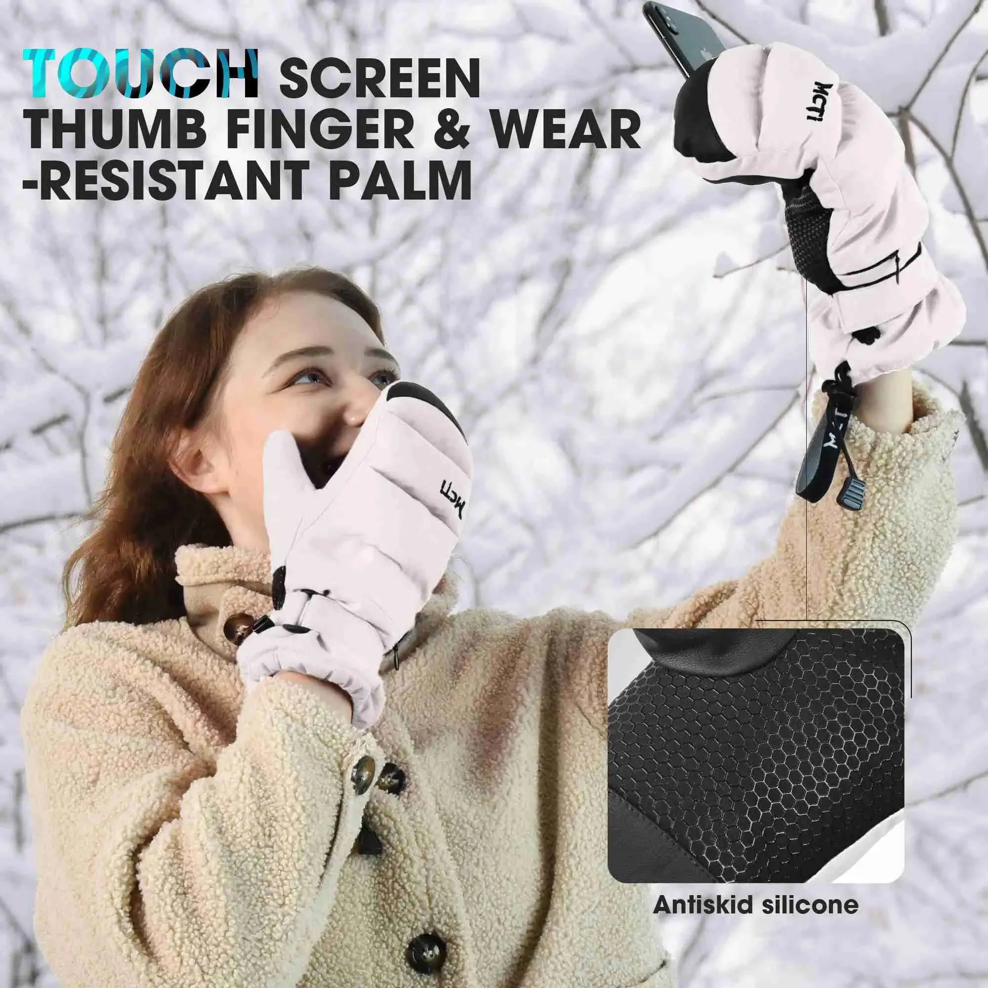 MCTi Women's Ski Mittens - Waterproof & Insulated with Zipper