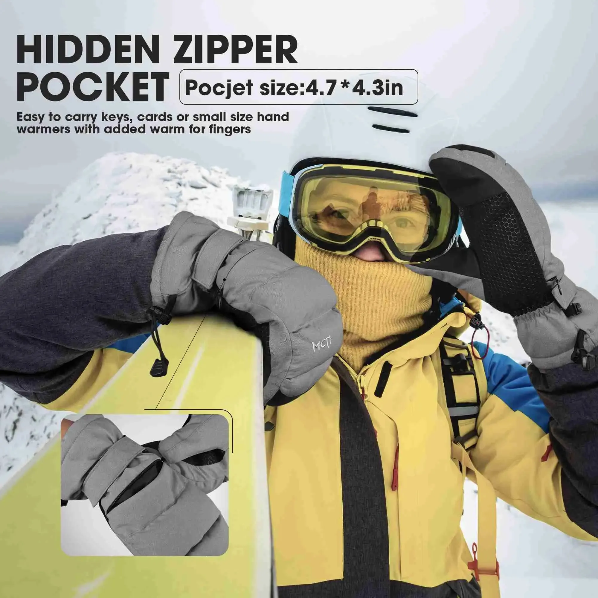 MCTi Women's Ski Mittens - Waterproof & Insulated with Zipper