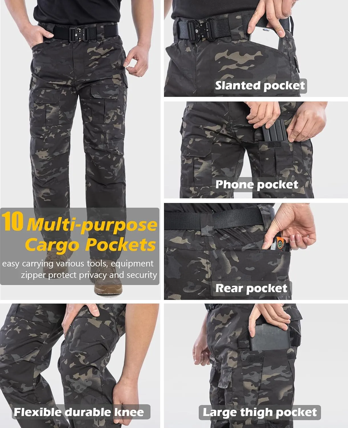 Men's Outdoor Tactical Pants Rip Stop Lightweight Waterproof Military Combat