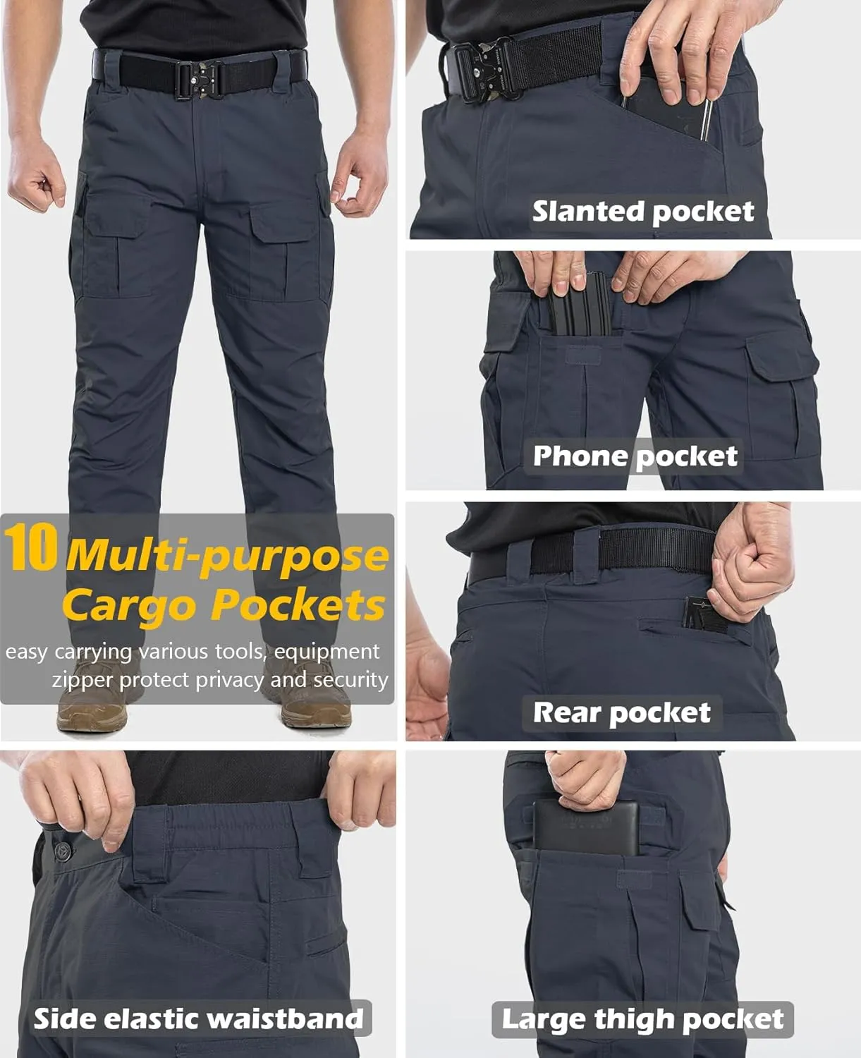 Men's Outdoor Tactical Pants Rip Stop Lightweight Waterproof Military Combat