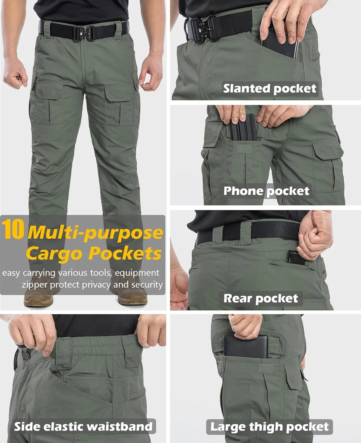 Men's Outdoor Tactical Pants Rip Stop Lightweight Waterproof Military Combat