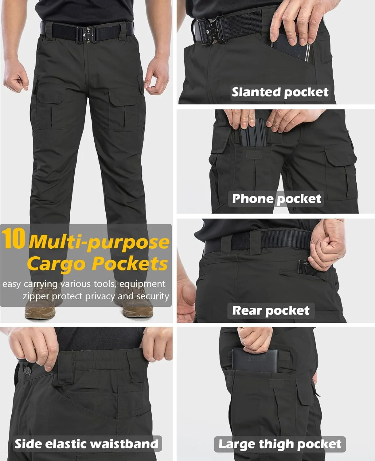 Men's Outdoor Tactical Pants Rip Stop Lightweight Waterproof Military Combat
