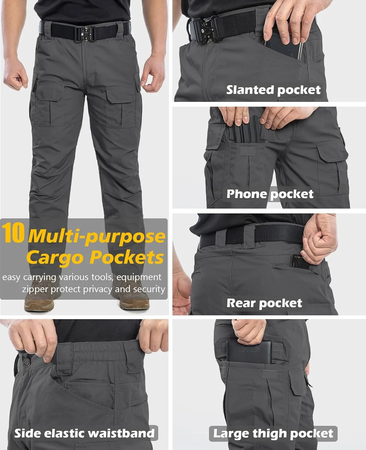 Men's Outdoor Tactical Pants Rip Stop Lightweight Waterproof Military Combat