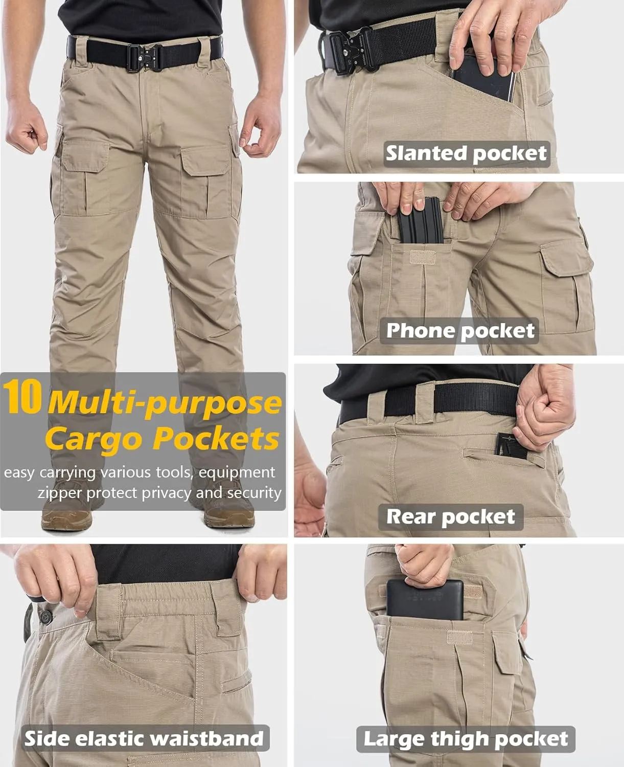 Men's Outdoor Tactical Pants Rip Stop Lightweight Waterproof Military Combat