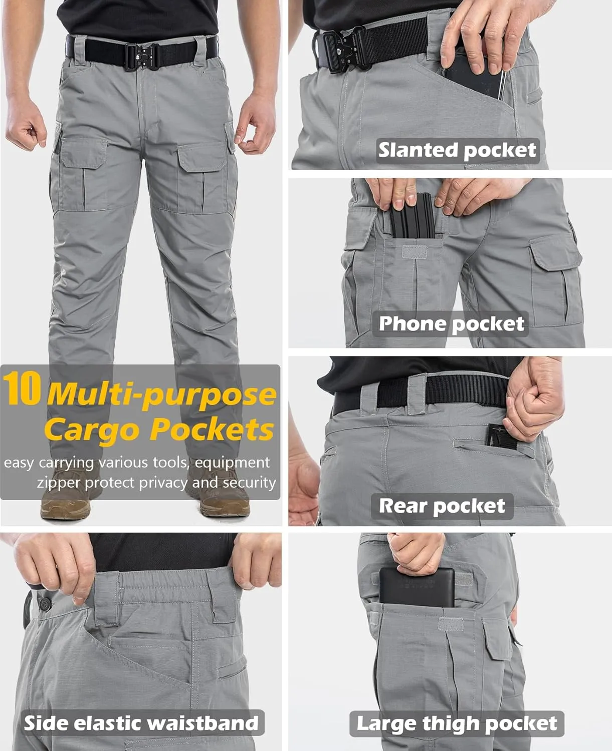 Men's Outdoor Tactical Pants Rip Stop Lightweight Waterproof Military Combat
