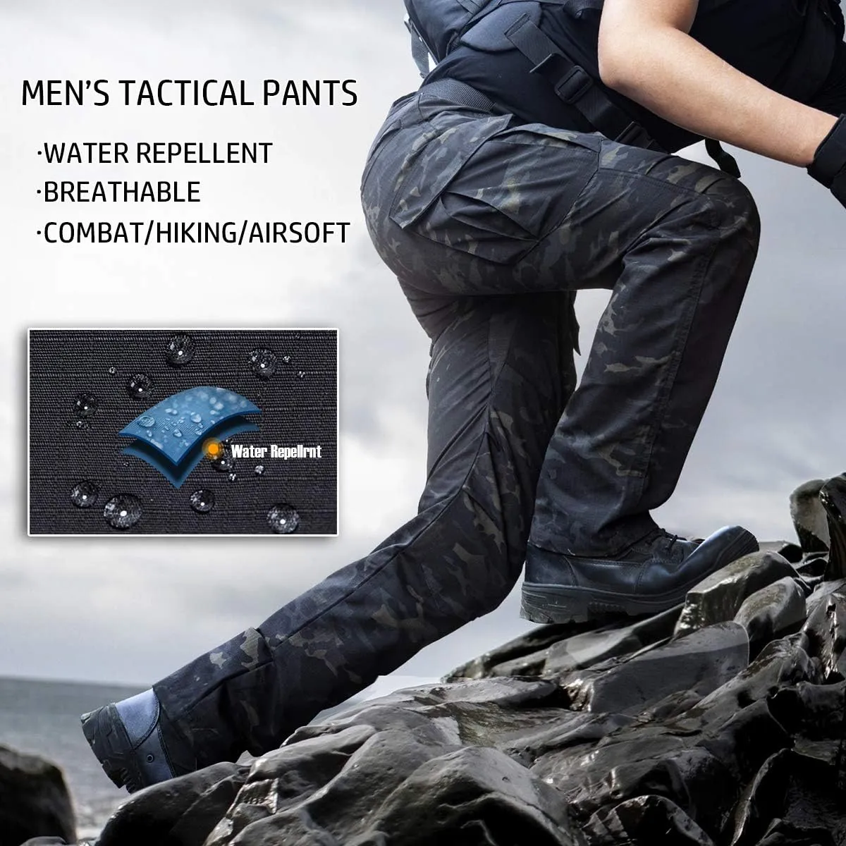 Men's Outdoor Tactical Pants Rip Stop Lightweight Waterproof Military Combat