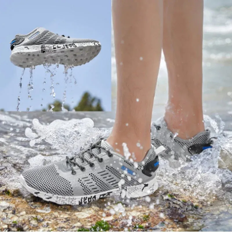 Men's Water Sports Shoes Non-slip Outdoor Wear-resistant Breathable Hiking Beach Quick-drying Outdoor Fishing Wading Shoes Laces