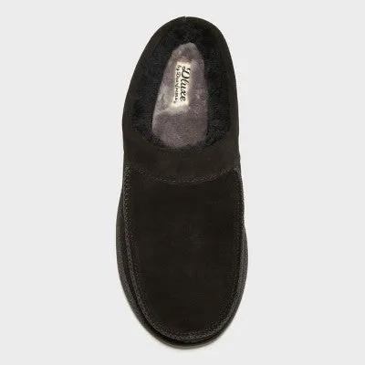 New - Dluxe By Dearfoams Men's Suede Shearling Slip On Slippers Clog Indoor/Outdoor