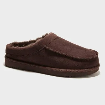 New - Dluxe By Dearfoams Men's Suede Shearling Slip On Slippers Clog Indoor/Outdoor