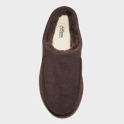 New - Dluxe By Dearfoams Men's Suede Shearling Slip On Slippers Clog Indoor/Outdoor
