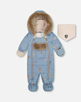 One Piece Baby Snowsuit Blue Bears Designed For Car Seat