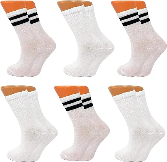 Women's Tennis Crew Socks, Extra Thin and Breathable, 6 Pairs, 85% Cotton