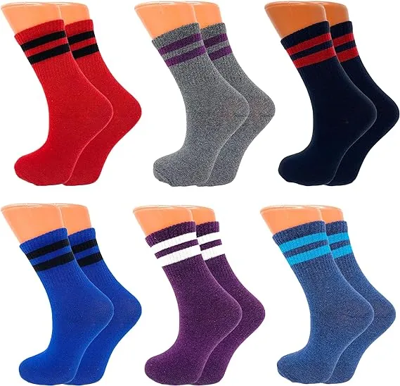 Women's Tennis Crew Socks, Extra Thin and Breathable, 6 Pairs, 85% Cotton