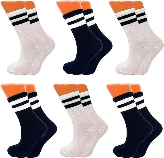 Women's Tennis Crew Socks, Extra Thin and Breathable, 6 Pairs, 85% Cotton