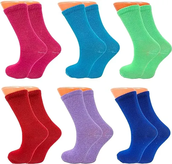 Women's Tennis Crew Socks, Extra Thin and Breathable, 6 Pairs, 85% Cotton